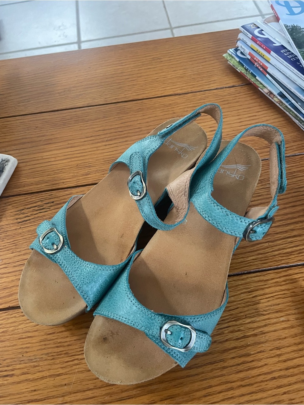 Turquoise Suede Slingback Sandals with Buckle Detail - Dansko